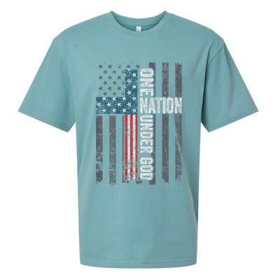 ONE NATION UNDER GOD USA Cross Flag Christian ON BACK Sueded Cloud Jersey T-Shirt