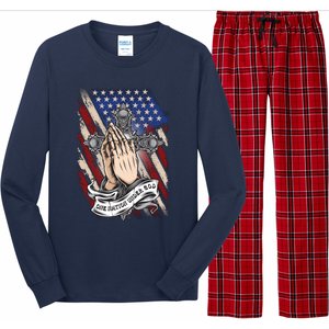 One Nation Under God Praying Hands American Flag Patriotic Latin Cross Long Sleeve Pajama Set