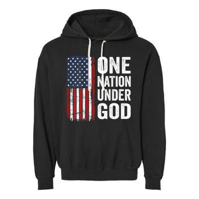 One Nation Under God Patriotic Christian Usa Flag Garment-Dyed Fleece Hoodie