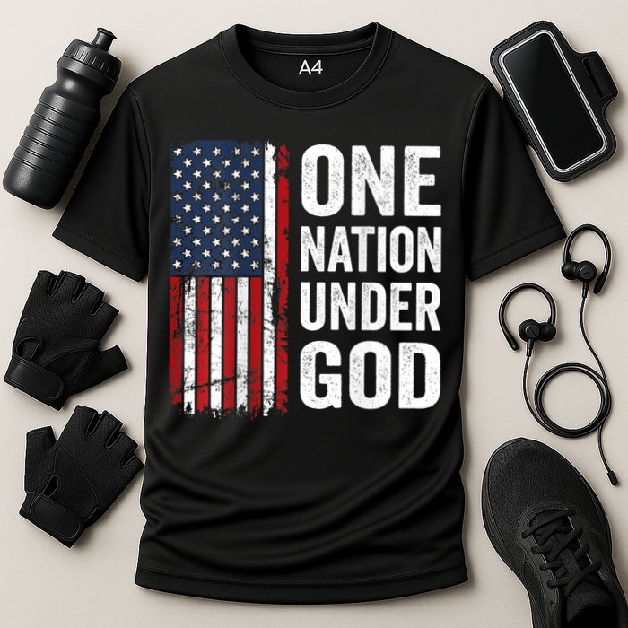 One Nation Under God Patriotic Christian Usa Flag Cooling Performance Crew T-Shirt