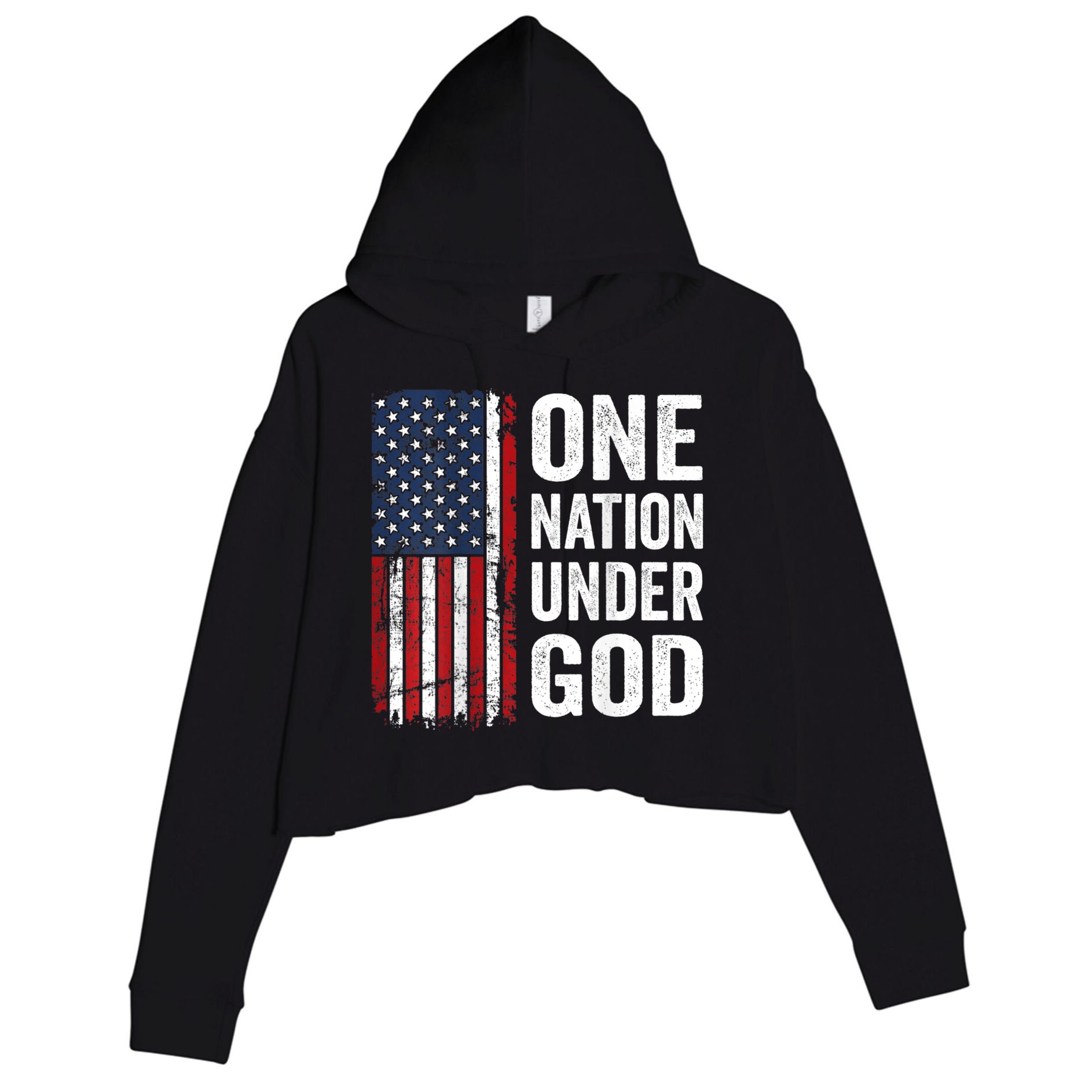One Nation Under God Patriotic Christian Usa Flag Crop Fleece Hoodie