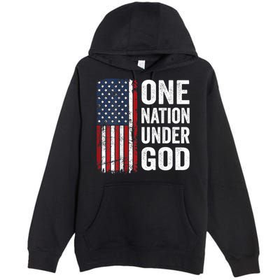 One Nation Under God Patriotic Christian Usa Flag Premium Pullover Hoodie
