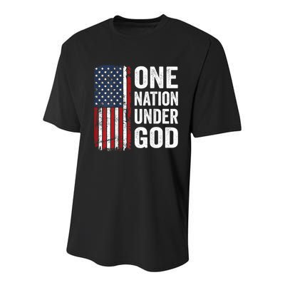 One Nation Under God Patriotic Christian Usa Flag Youth Performance Sprint T-Shirt