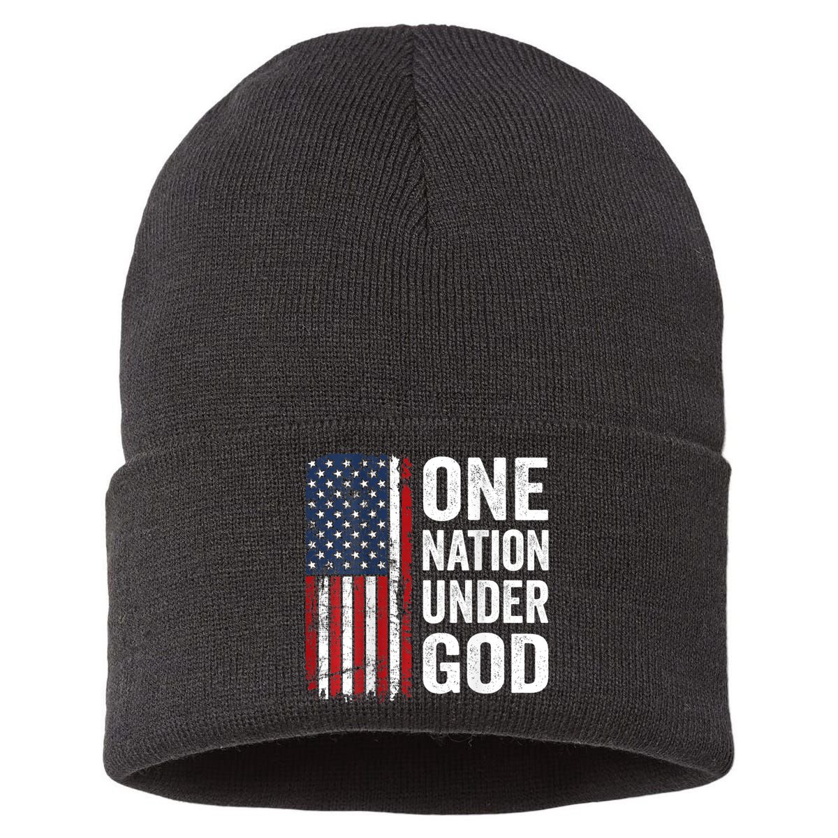 One Nation Under God Patriotic Christian Usa Flag Sustainable Knit Beanie