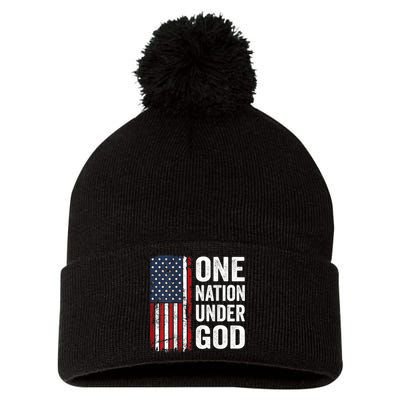 One Nation Under God Patriotic Christian Usa Flag Pom Pom 12in Knit Beanie