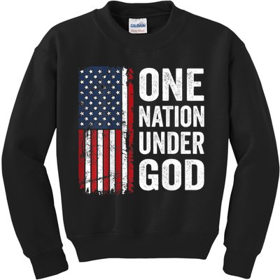 One Nation Under God Patriotic Christian Usa Flag Kids Sweatshirt