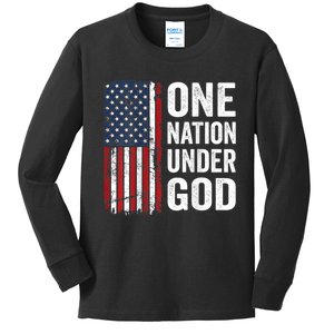 One Nation Under God Patriotic Christian Usa Flag Kids Long Sleeve Shirt