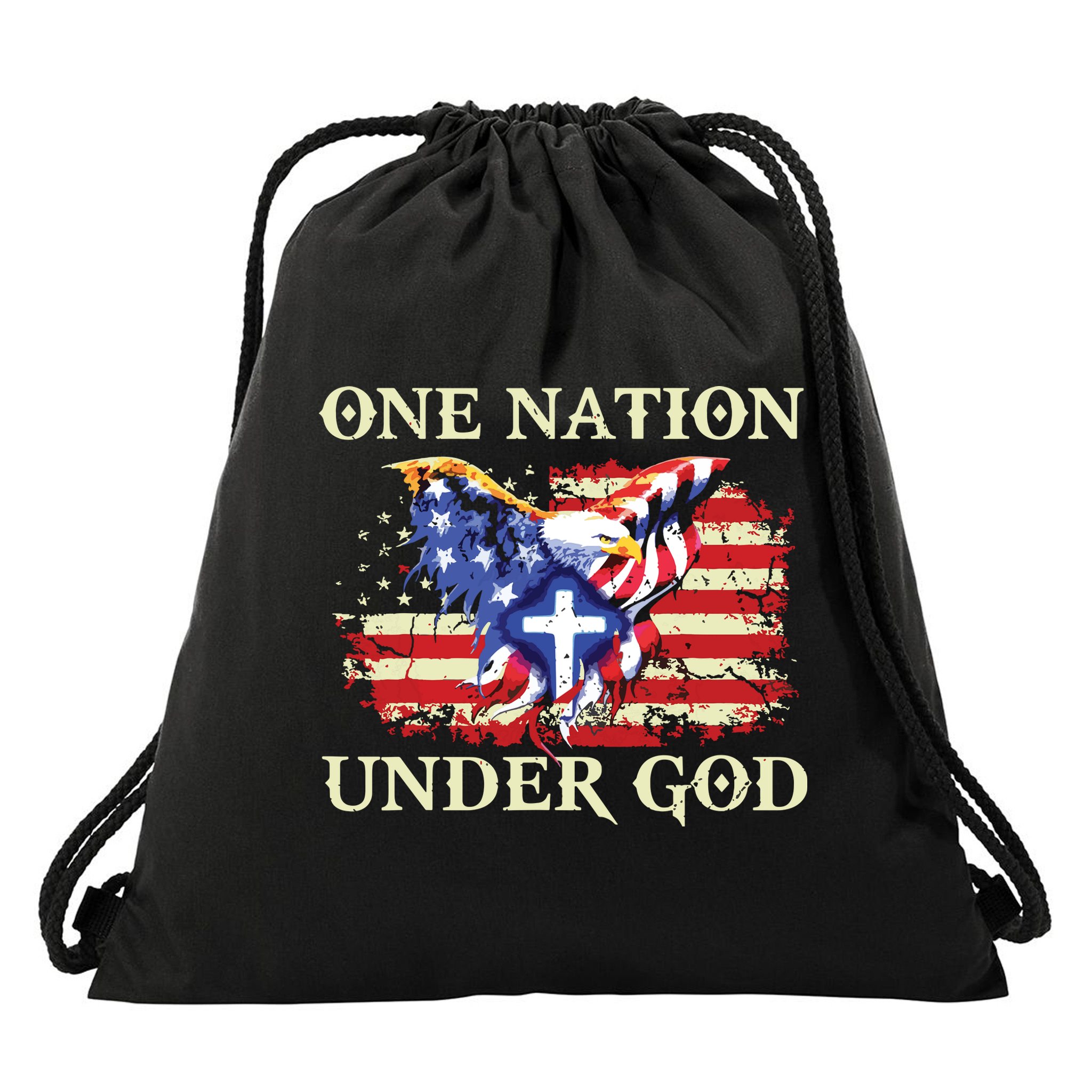 One Nation Under God Patriotic Usa Christian Drawstring Bag