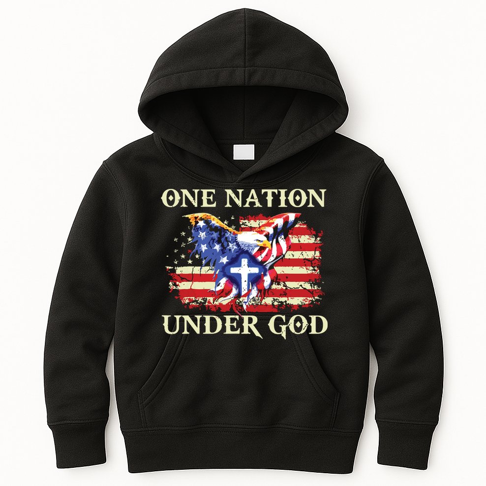 One Nation Under God Patriotic Usa Christian Kids Hoodie