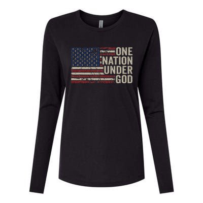 ONE NATION UNDER GOD Christian USA Vintage American Flag Womens Cotton Relaxed Long Sleeve T-Shirt