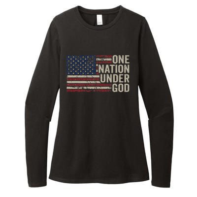 ONE NATION UNDER GOD Christian USA Vintage American Flag Womens CVC Long Sleeve Shirt