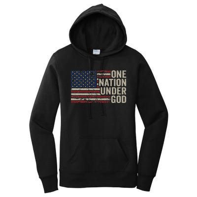 ONE NATION UNDER GOD Christian USA Vintage American Flag Women's Pullover Hoodie