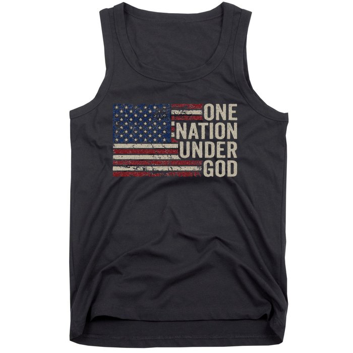 ONE NATION UNDER GOD Christian USA Vintage American Flag Tank Top