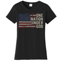 ONE NATION UNDER GOD Christian USA Vintage American Flag Women's T-Shirt