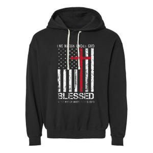 One Nation Under God American Flag Patriotic Christian Garment-Dyed Fleece Hoodie