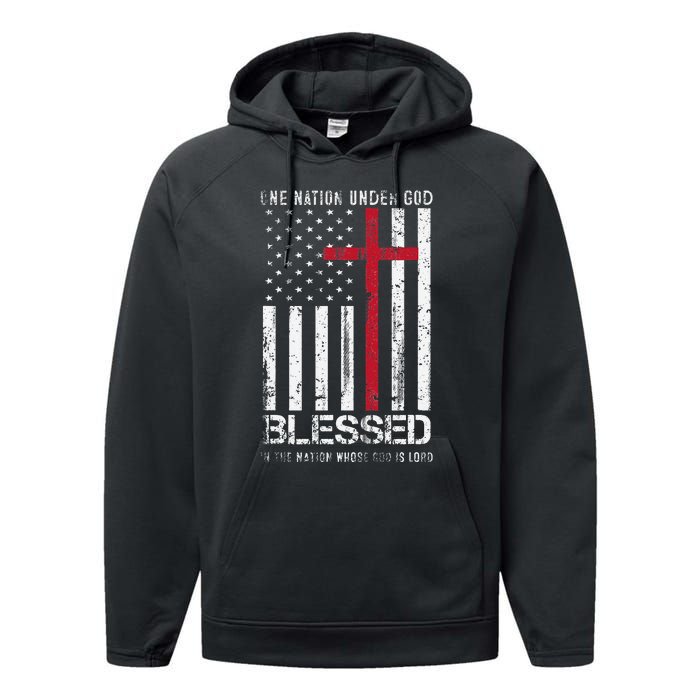 One Nation Under God American Flag Patriotic Christian Performance Fleece Hoodie