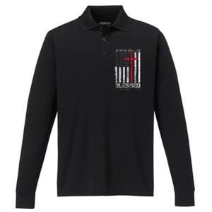 One Nation Under God American Flag Patriotic Christian Performance Long Sleeve Polo