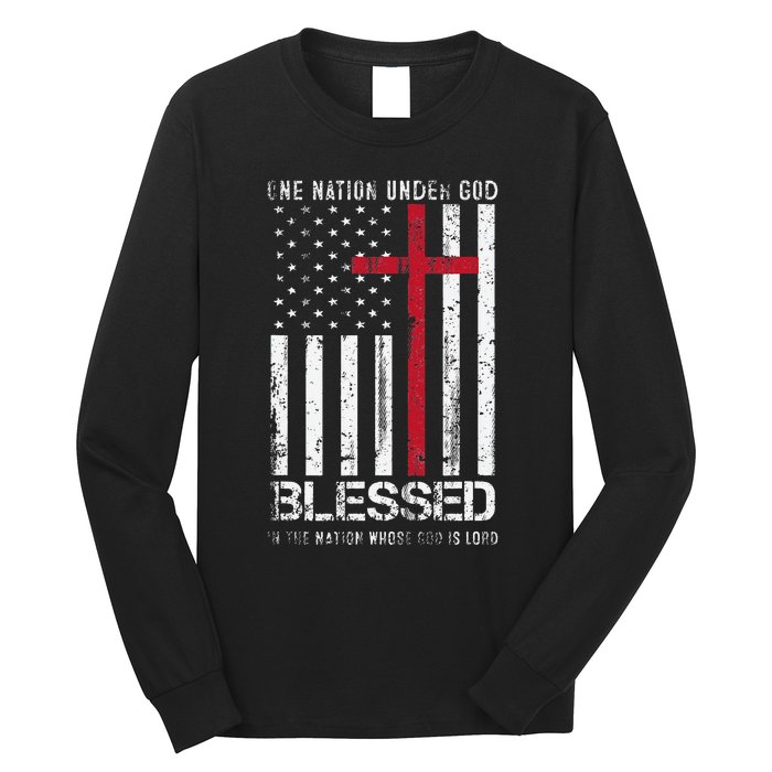 One Nation Under God American Flag Patriotic Christian Long Sleeve Shirt