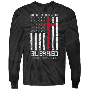 One Nation Under God American Flag Patriotic Christian Tie-Dye Long Sleeve Shirt