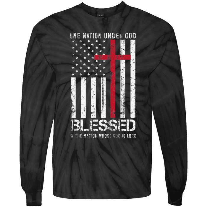 One Nation Under God American Flag Patriotic Christian Tie-Dye Long Sleeve Shirt