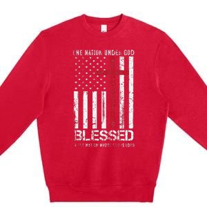 One Nation Under God American Flag Patriotic Christian Premium Crewneck Sweatshirt