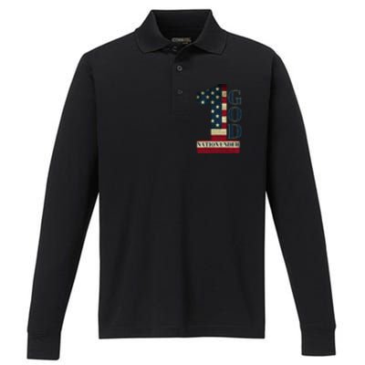 One Nation Under God Patriotic Gift Performance Long Sleeve Polo