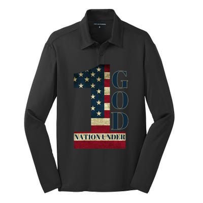 One Nation Under God Patriotic Gift Silk Touch Performance Long Sleeve Polo