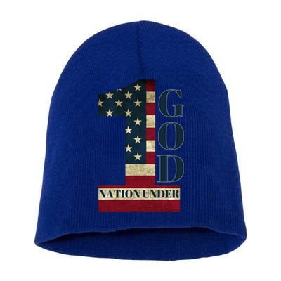 One Nation Under God Patriotic Gift Short Acrylic Beanie