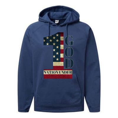 One Nation Under God Patriotic Gift Performance Fleece Hoodie