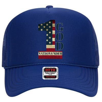 One Nation Under God Patriotic Gift High Crown Mesh Back Trucker Hat