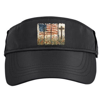One Nation Under God USA Flag Cross Floral Christian Women Gift Adult Drive Performance Visor