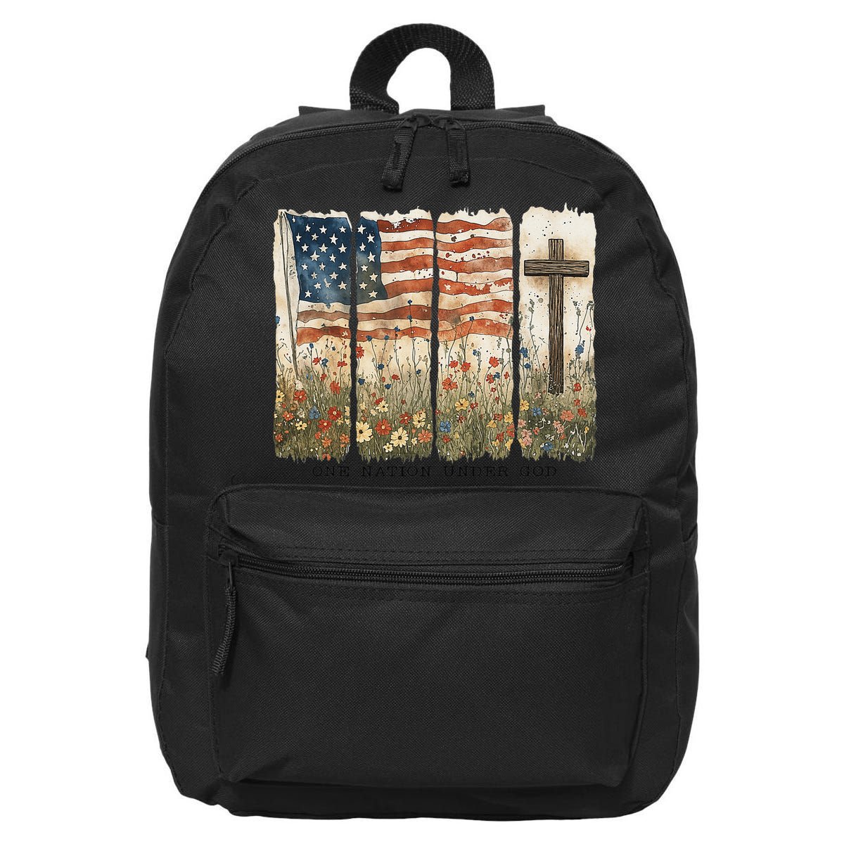 One Nation Under God USA Flag Cross Floral Christian Women Gift 16 in Basic Backpack