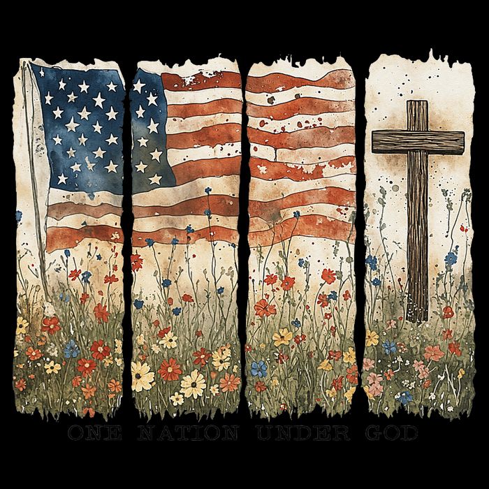 One Nation Under God USA Flag Cross Floral Christian Women Gift 16 in Basic Backpack