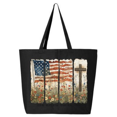 One Nation Under God USA Flag Cross Floral Christian Women Gift 25L Jumbo Tote