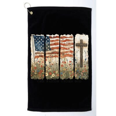 One Nation Under God USA Flag Cross Floral Christian Women Gift Golf Towel