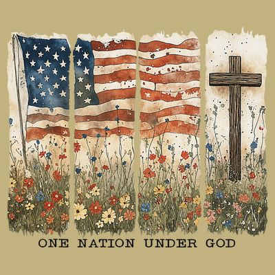 One Nation Under God USA Flag Cross Floral Christian Women Gift T-Shirt