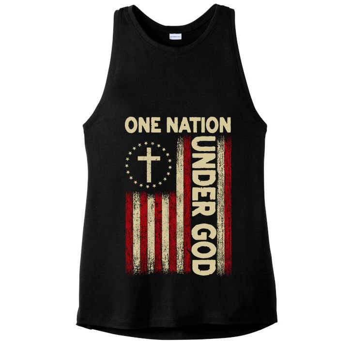 One Nation Under God Flag 4th Of July Patriotic Christian  Ladies PosiCharge Tri-Blend Wicking Tank