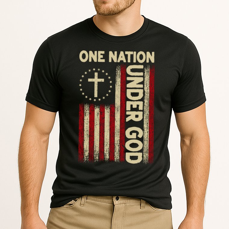 One Nation Under God Flag 4th Of July Patriotic Christian  Performance Shirt