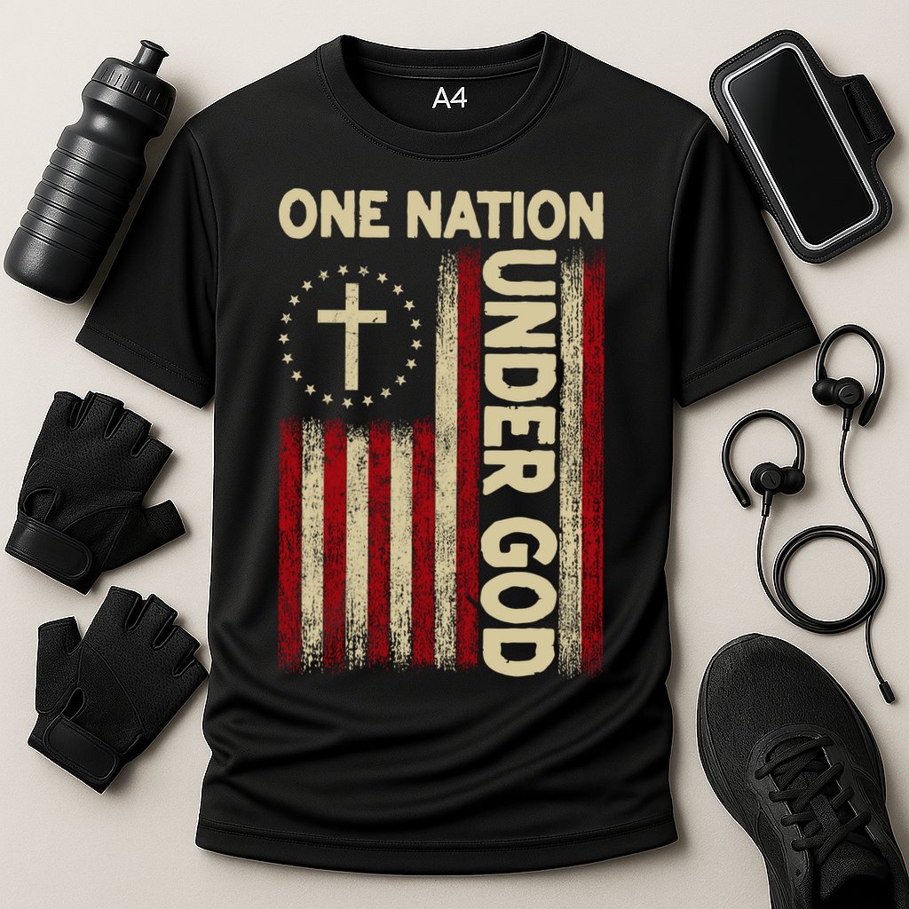 One Nation Under God Flag 4th Of July Patriotic Christian  Performance Shirt