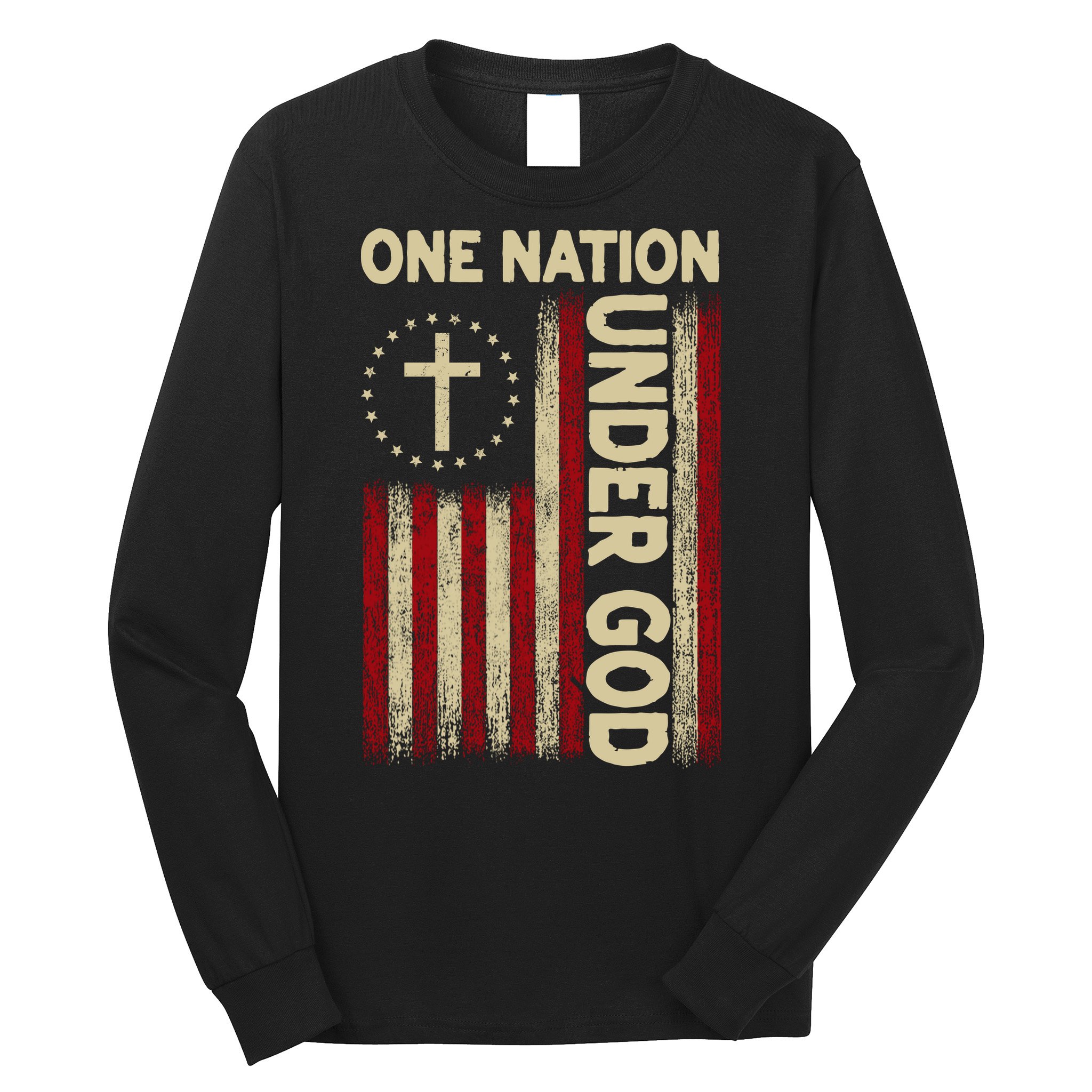 One Nation Under God Flag 4th Of July Patriotic Christian  Long Sleeve Shirt