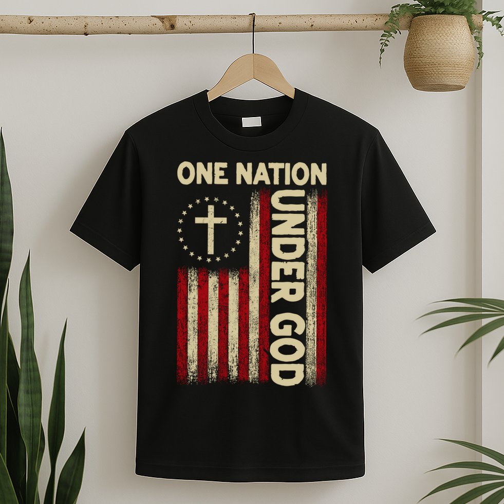 One Nation Under God Flag 4th Of July Patriotic Christian  T-Shirt