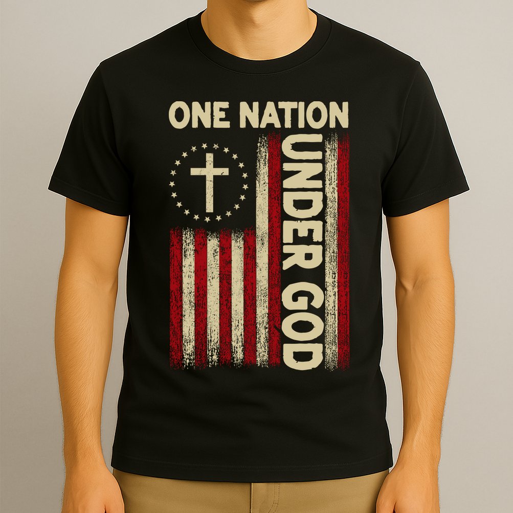 One Nation Under God Flag 4th Of July Patriotic Christian  T-Shirt
