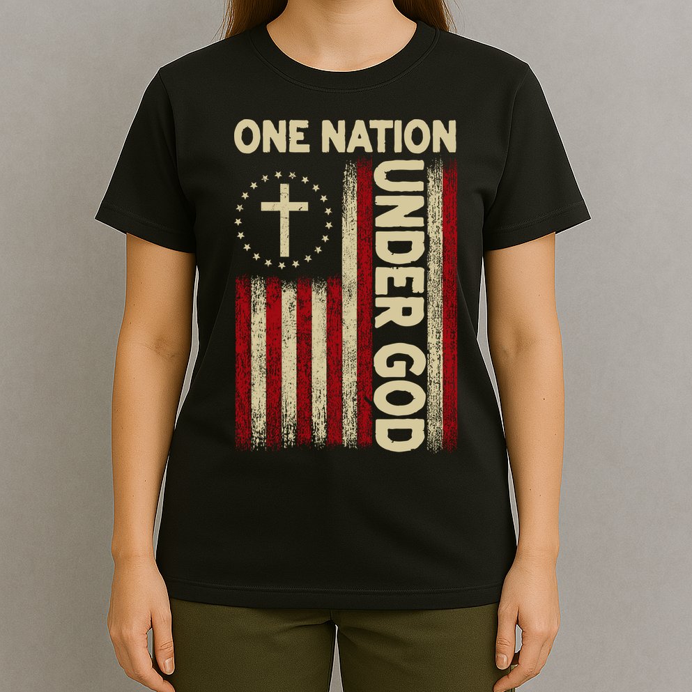 One Nation Under God Flag 4th Of July Patriotic Christian  T-Shirt