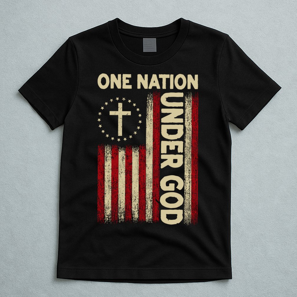 One Nation Under God Flag 4th Of July Patriotic Christian  T-Shirt