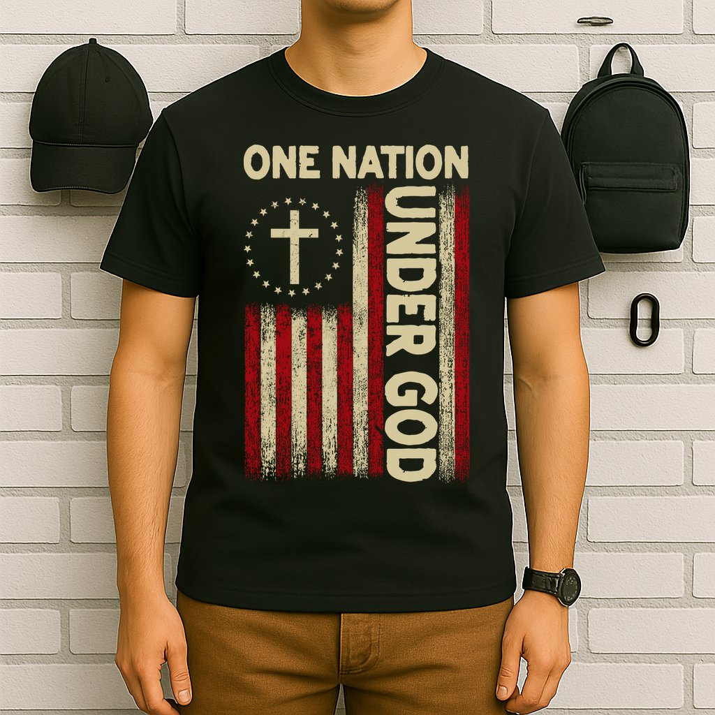 One Nation Under God Flag 4th Of July Patriotic Christian  T-Shirt