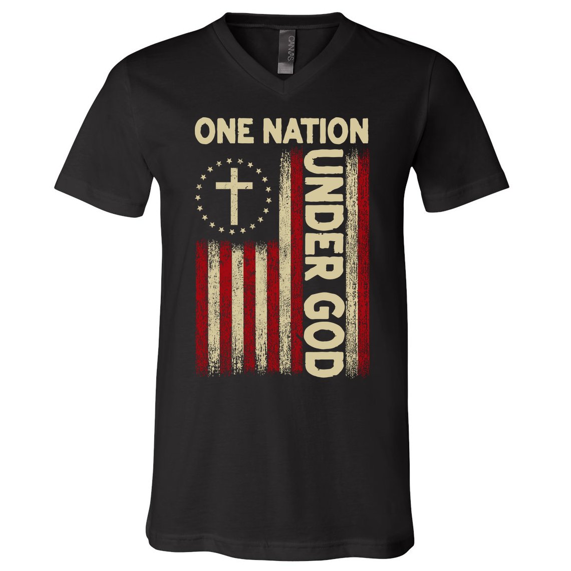 One Nation Under God Flag 4th Of July Patriotic Christian  V-Neck T-Shirt