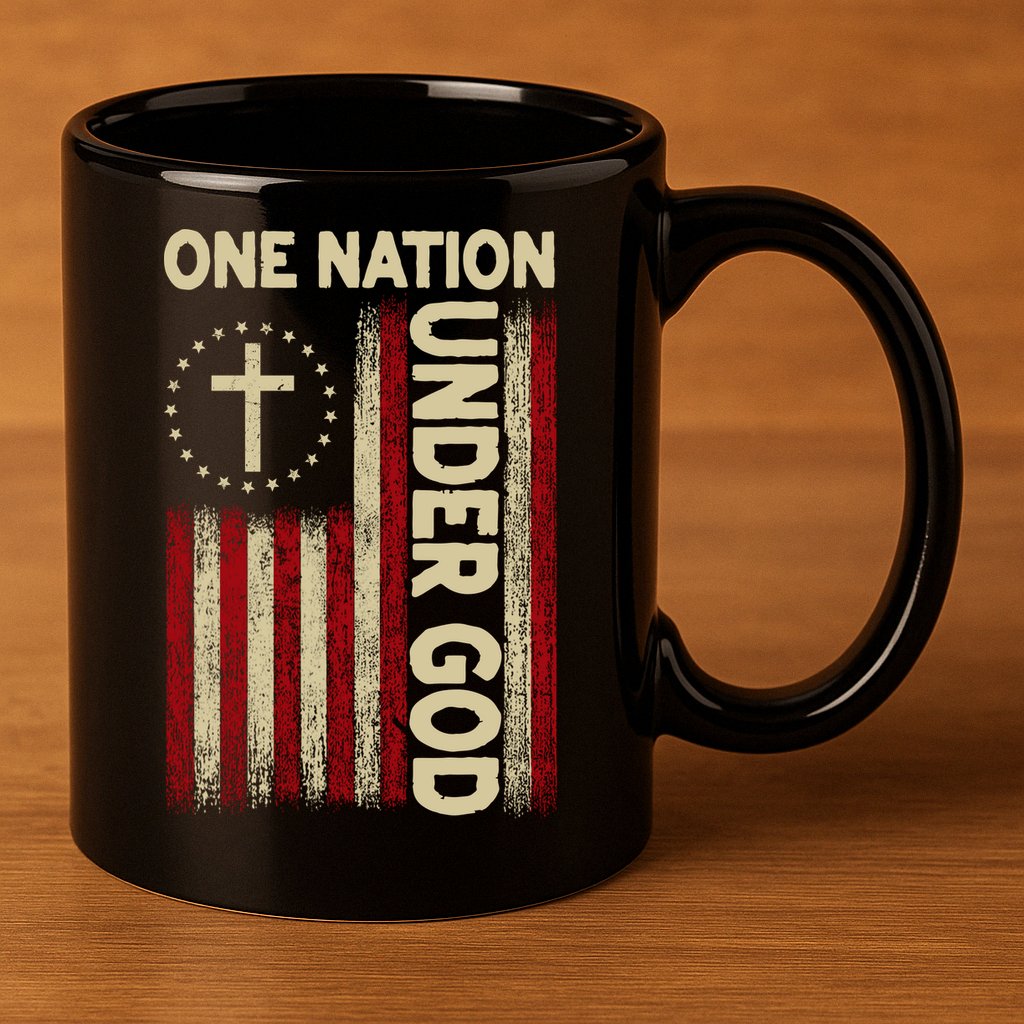 One Nation Under God Flag 4th Of July Patriotic Christian  11oz C Handle Ceramic Mug