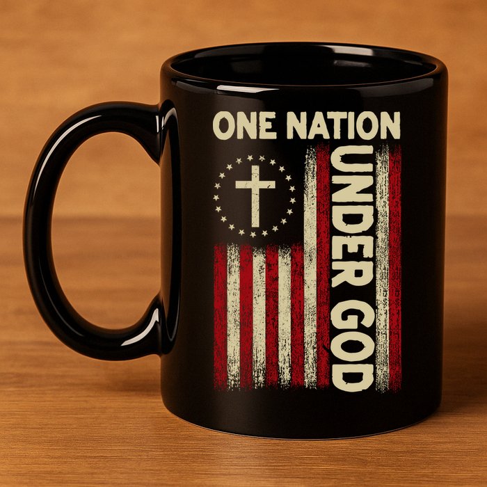 One Nation Under God Flag 4th Of July Patriotic Christian  11oz C Handle Ceramic Mug