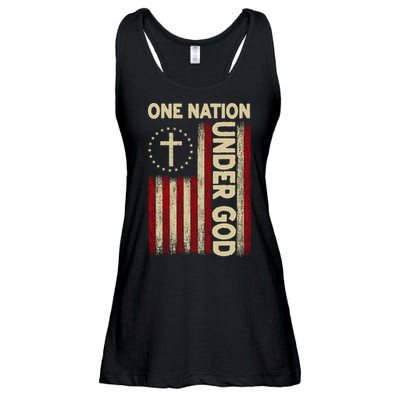 One Nation Under God Flag 4th Of July Patriotic Christian  Ladies Essential Flowy Tank