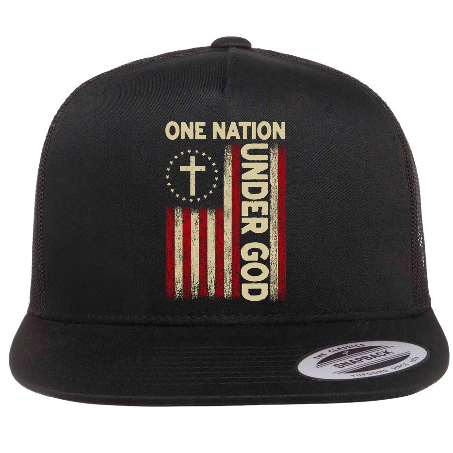 One Nation Under God Flag 4th Of July Patriotic Christian  Flat Bill Trucker Hat